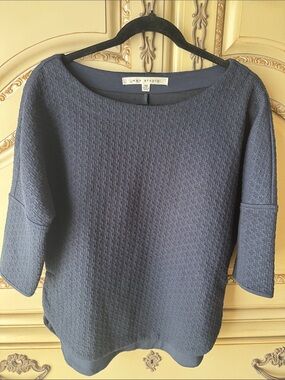 Max Studio Navy Textured Boatneck Knit Top